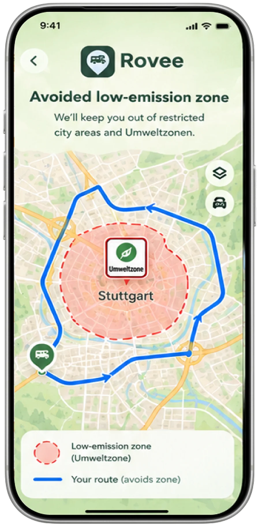 A route running around Stuttgart's Umweltzone rather than through it.